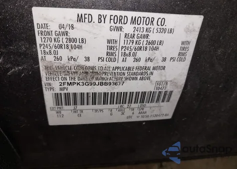 2018 Ford Edge Se from USA, damaged, VIN 2FMPK3G99JBB93677